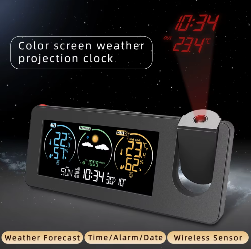 Innovative Projektionsuhr, Wand-Digitalwecker mit Wettervorhersage, stilvolles Design für die Wohndekoration