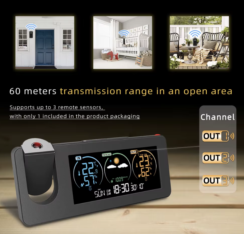 Innovative Projektionsuhr, Wand-Digitalwecker mit Wettervorhersage, stilvolles Design für die Wohndekoration
