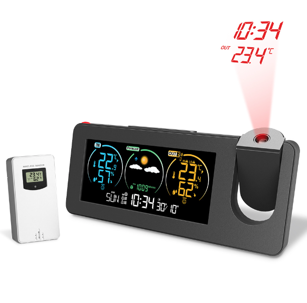Innovative Projektionsuhr, Wand-Digitalwecker mit Wettervorhersage, stilvolles Design für die Wohndekoration