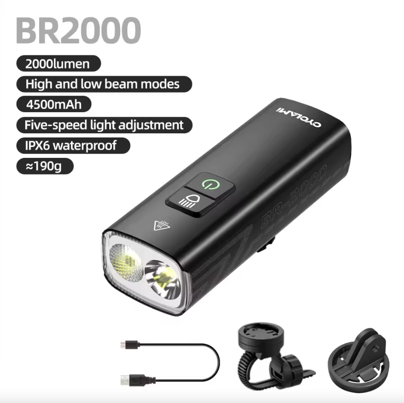 CYCLAMI Fahrrad-Scheinwerfer BR2000 Fahrrad Frontlicht Typ-C MTB Straßen-Highlight-Lampe Lenker Fahrradlichter