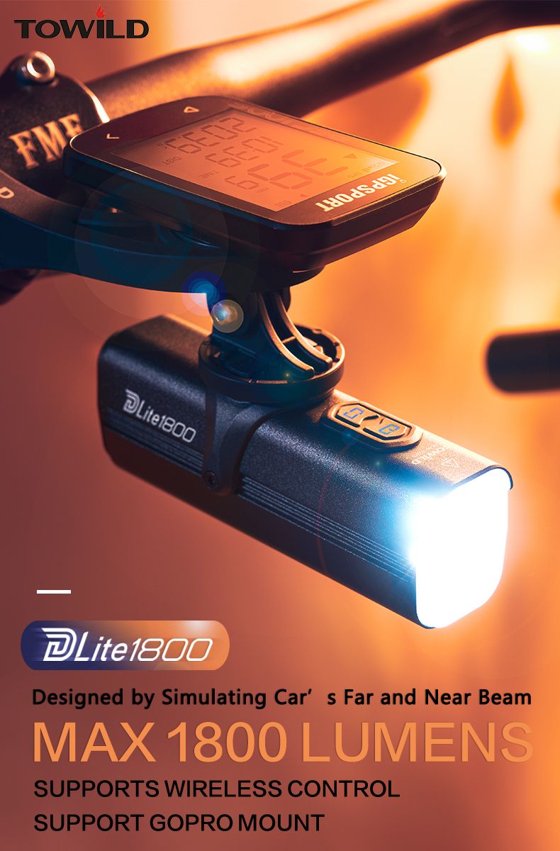 TOWILD DLite 1800 USB wiederaufladbare Frontlampe LED 2100 Lumen Fahrradsicherheit mit 5000mAh Akku