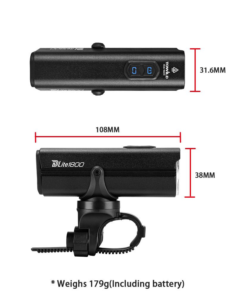 TOWILD DLite 1800 USB wiederaufladbare Frontlampe LED 2100 Lumen Fahrradsicherheit mit 5000mAh Akku