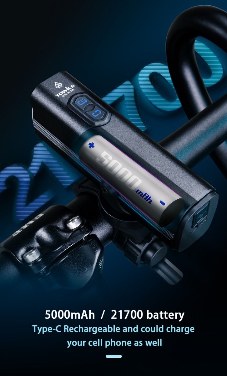 TOWILD DLite 1800 USB wiederaufladbare Frontlampe LED 2100 Lumen Fahrradsicherheit mit 5000mAh Akku