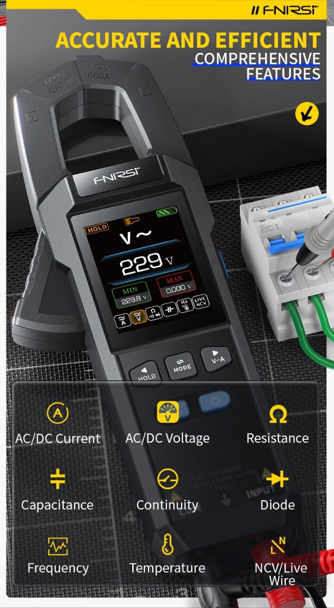 FNIRSI DMC-100 Zangenmultimeter | Vollautomatisches & hochpräzises Messgerät für Elektriker