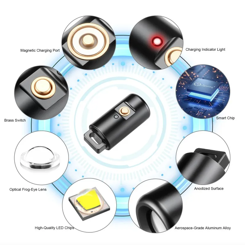 Mini Taschenlampe LED USB wiederaufladbar – Kompaktes EDC Licht für Camping, Wandern & Notfälle, Schlüsselanhänger