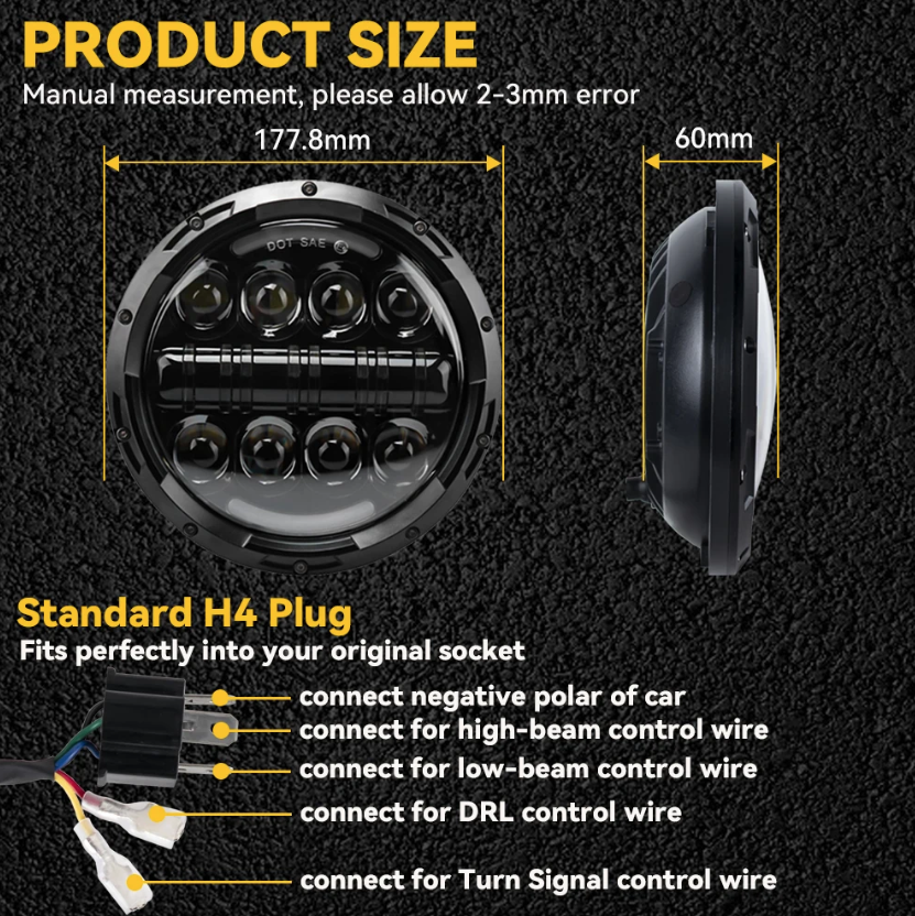7 Zoll Motorrad LED Scheinwerfer Harley Jeep Wrangler Offroad 75W IP67 Wasserdicht Beam DRL Zubehör