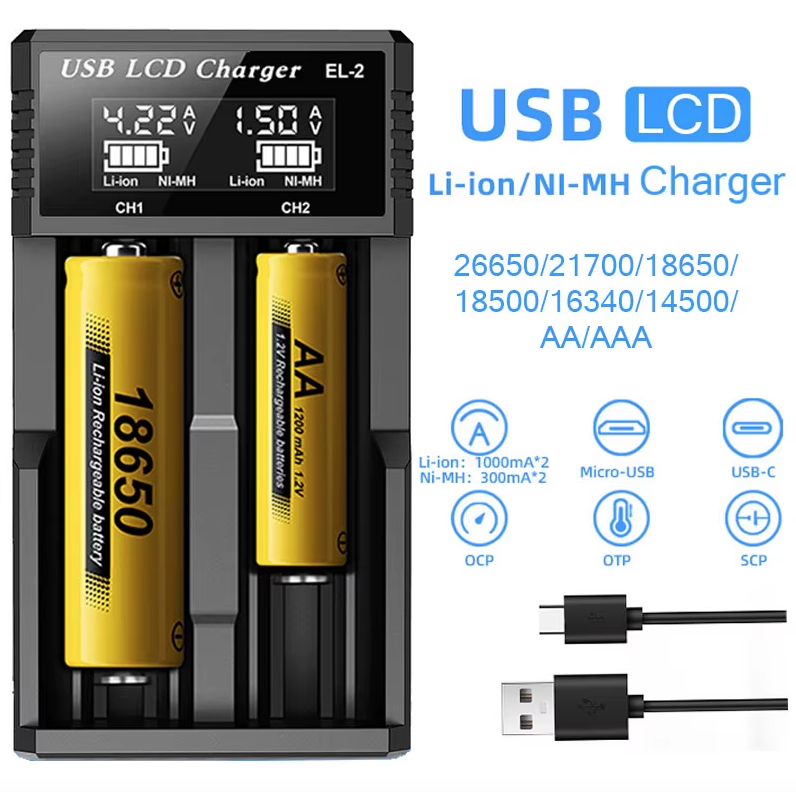 USB LCD Akku Smart Ladegerät – effizientes Ladegerät für 18650, AA, AAA Batterien mit LCD Display, vielseitig und tragbar