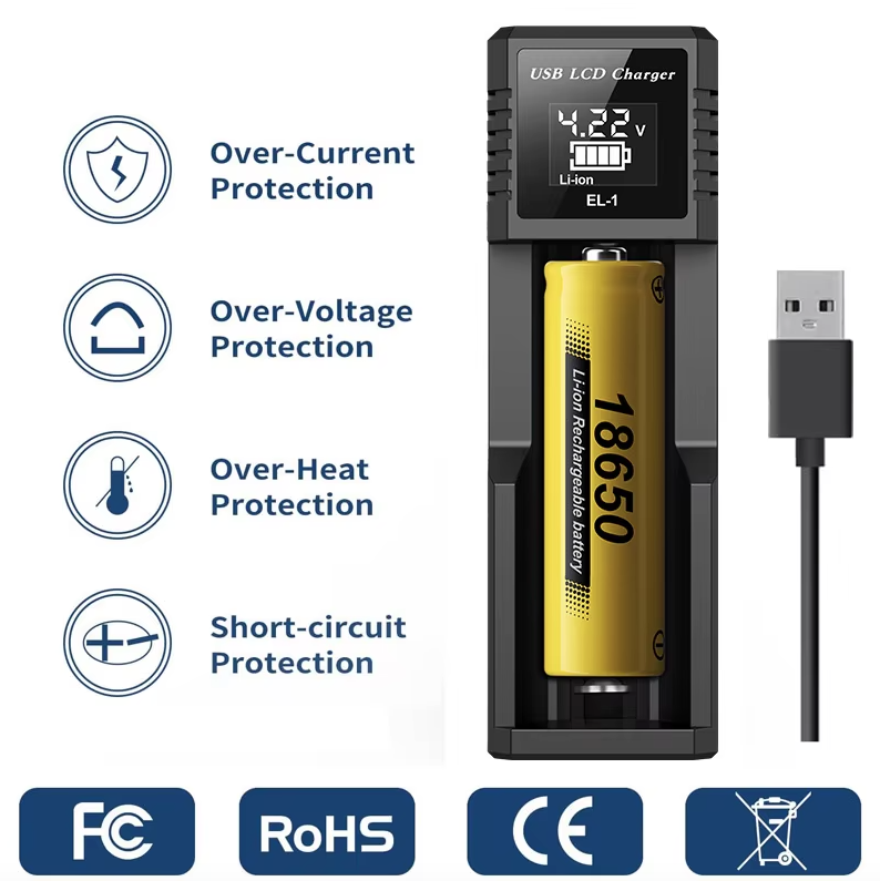 USB LCD Akku Smart Ladegerät – effizientes Ladegerät für 18650, AA, AAA Batterien mit LCD Display, vielseitig und tragbar