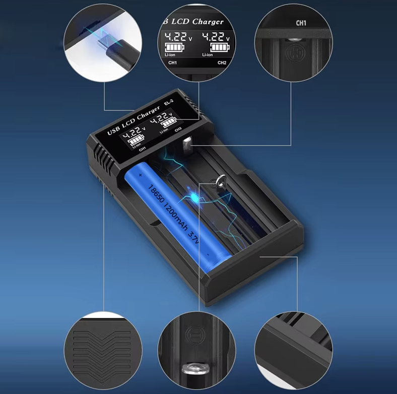 USB LCD Akku Smart Ladegerät – effizientes Ladegerät für 18650, AA, AAA Batterien mit LCD Display, vielseitig und tragbar