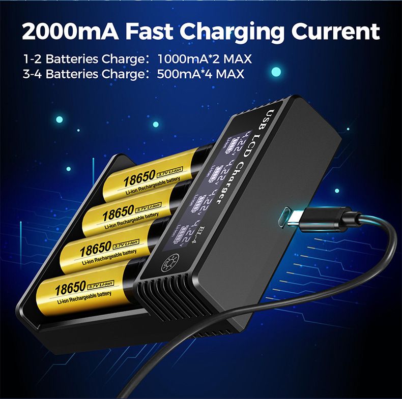 USB LCD Akku Smart Ladegerät – effizientes Ladegerät für 18650, AA, AAA Batterien mit LCD Display, vielseitig und tragbar