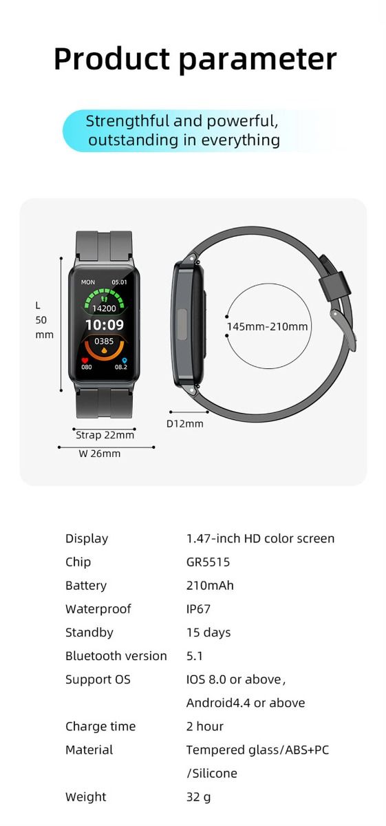 EP01 Blutglukose-Smartwatch: EKG, HRV, Herzfrequenz, Temperatur. 1,47 Zoll HD wasserdichter Fitness-Tracker