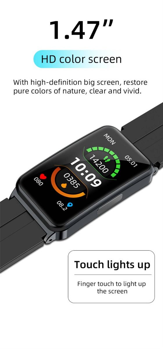 EP01 Blutglukose-Smartwatch: EKG, HRV, Herzfrequenz, Temperatur. 1,47 Zoll HD wasserdichter Fitness-Tracker