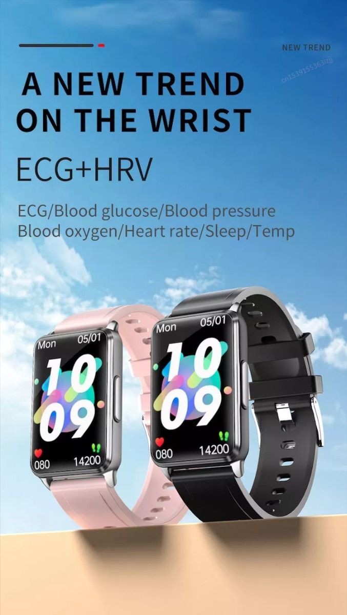 EP02 Blutzucker Smartwatch EKG HRV Herzfrequenz Temperatur 1,57 Zoll HD wasserdicht Smart-Armband Fitness-Tracker