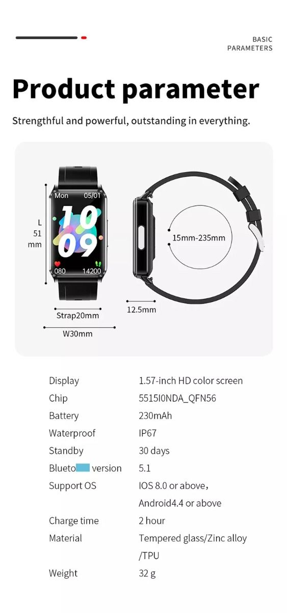 EP02 Blutzucker Smartwatch EKG HRV Herzfrequenz Temperatur 1,57 Zoll HD wasserdicht Smart-Armband Fitness-Tracker