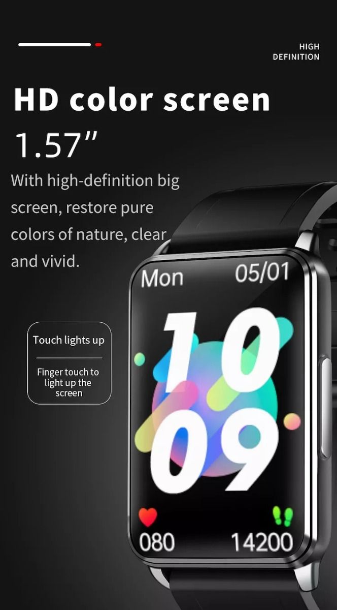 EP02 Blutzucker Smartwatch EKG HRV Herzfrequenz Temperatur 1,57 Zoll HD wasserdicht Smart-Armband Fitness-Tracker