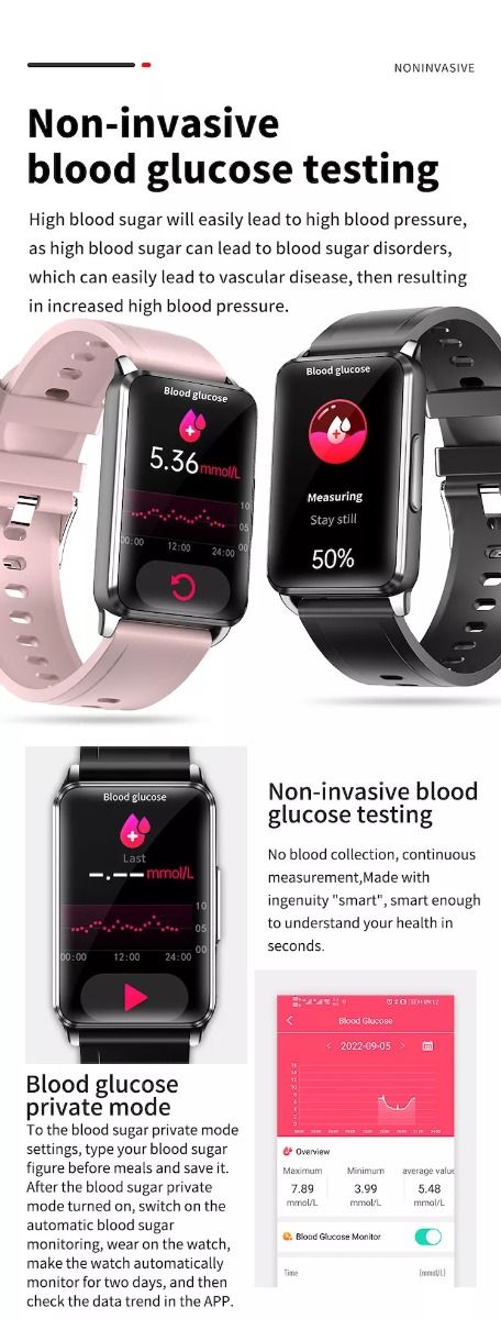 EP02 Blutzucker Smartwatch EKG HRV Herzfrequenz Temperatur 1,57 Zoll HD wasserdicht Smart-Armband Fitness-Tracker