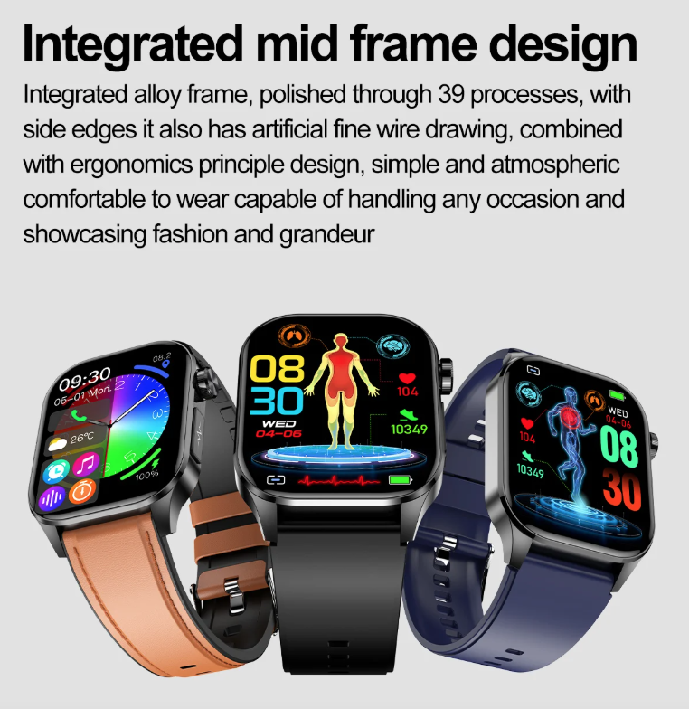 E580 Blutglukose Smartwatch EKG Herzfrequenz Blutdruck IP68 wasserdicht Smartwatch