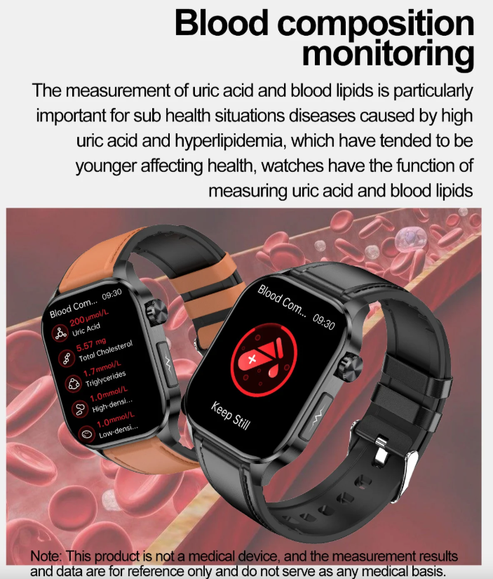 E580 Blutglukose Smartwatch EKG Herzfrequenz Blutdruck IP68 wasserdicht Smartwatch