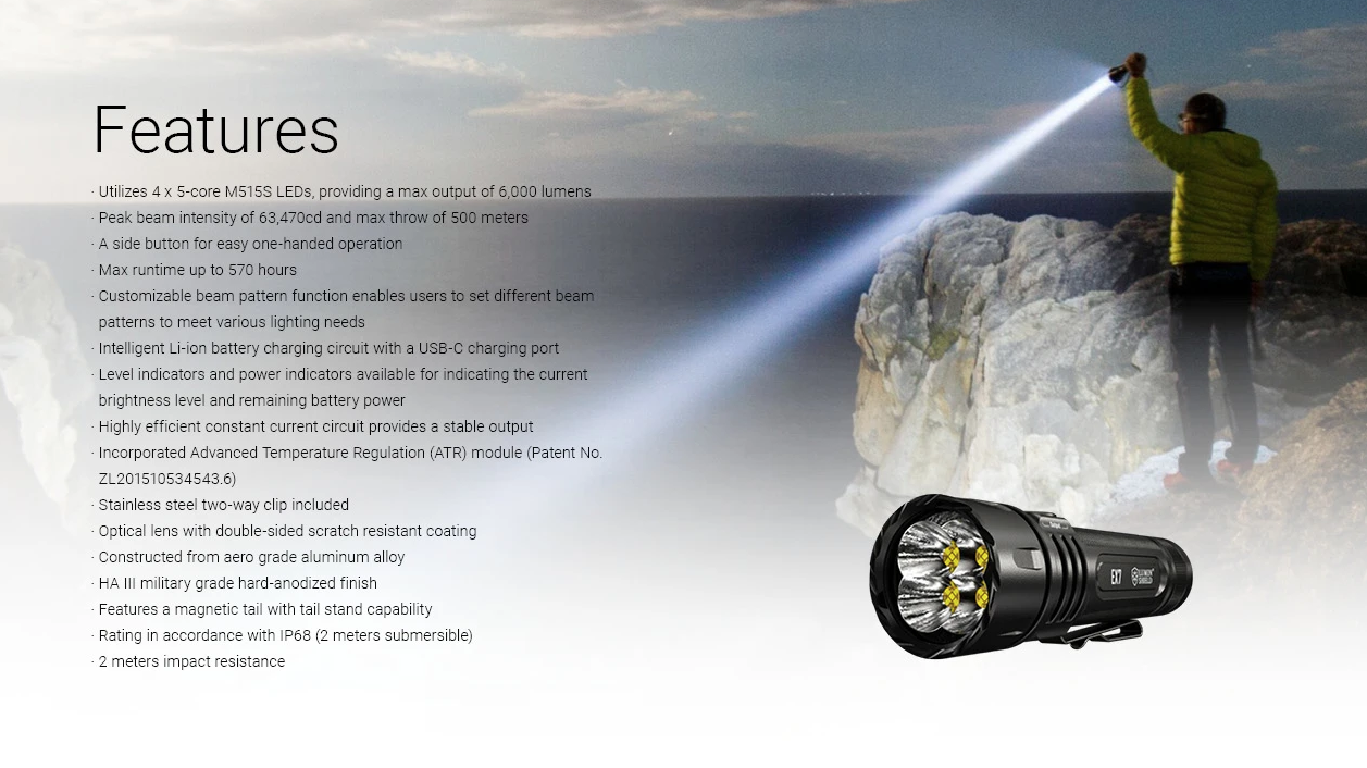 Nitecore EX7 Taschenlampe 6000 Lumen | Extrem Hell & USB-C Wiederaufladbar für Outdoor, Suche