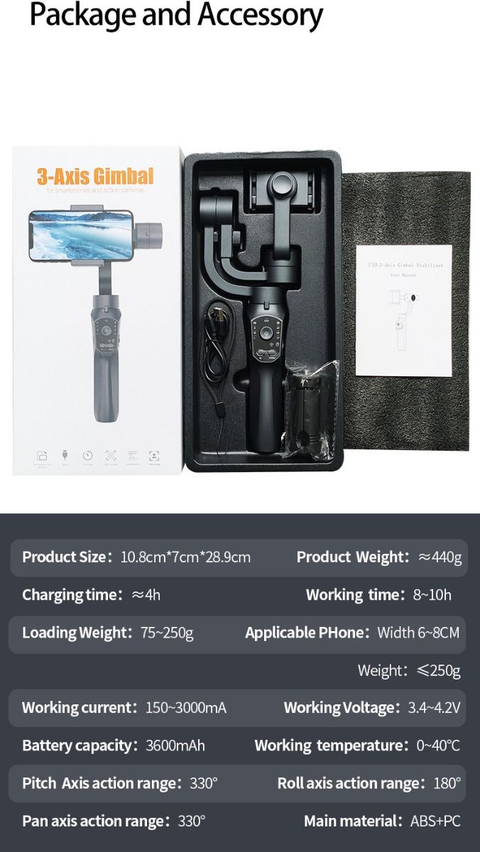 F10 Pro Stabilizer 3-Achsen Smartphone-Gimbal für mobiles Filmen mit Smartphone-Kompatibilität und Gesichtserkennung