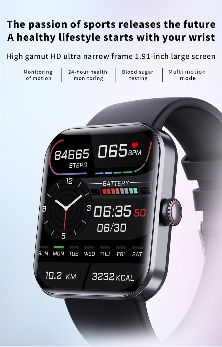 F57L Smartwatch Blutzucker Blutdruck Herzfrequenz Temperaturüberwachung Sportüberwachung 1,91 Zoll Sn
