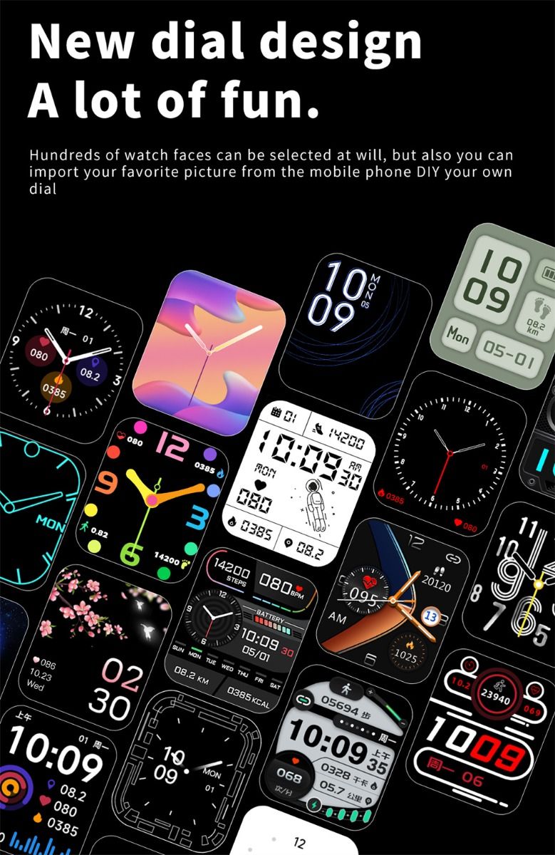 F57L Smartwatch Blutzucker Blutdruck Herzfrequenz Temperaturüberwachung Sportüberwachung 1,91 Zoll Sn
