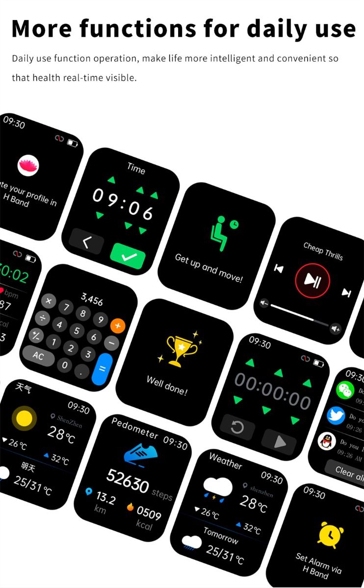 F57L Smartwatch Blutzucker Blutdruck Herzfrequenz Temperaturüberwachung Sportüberwachung 1,91 Zoll Sn