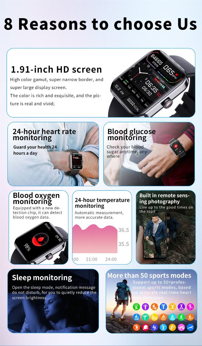 F57L Smartwatch Blutzucker Blutdruck Herzfrequenz Temperaturüberwachung Sportüberwachung 1,91 Zoll Sn