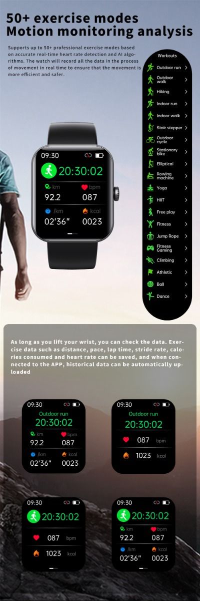 F57L Smartwatch Blutzucker Blutdruck Herzfrequenz Temperaturüberwachung Sportüberwachung 1,91 Zoll Sn