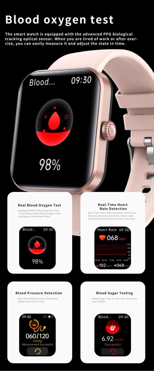 F57L Smartwatch Blutzucker Blutdruck Herzfrequenz Temperaturüberwachung Sportüberwachung 1,91 Zoll Sn