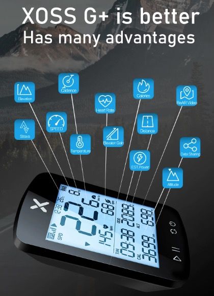 XOSS G+ G2 Fahrradcomputer GPS Generation Kabelloser Tacho Tracker mit individuellem Display und Herzfrequenzsensor