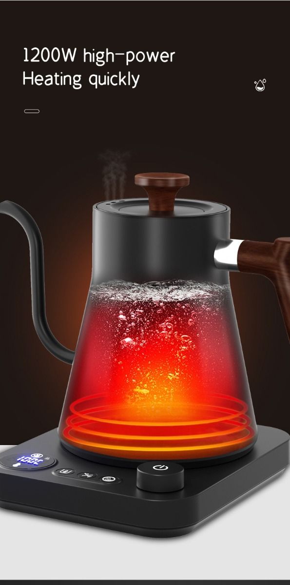 Elektrischer Gooseneck-Wasserkessel mit Echtzeit-Temperaturkontrolle, 1200 Watt schnelles Heizen, sicheres Design, präzises Ausgießen