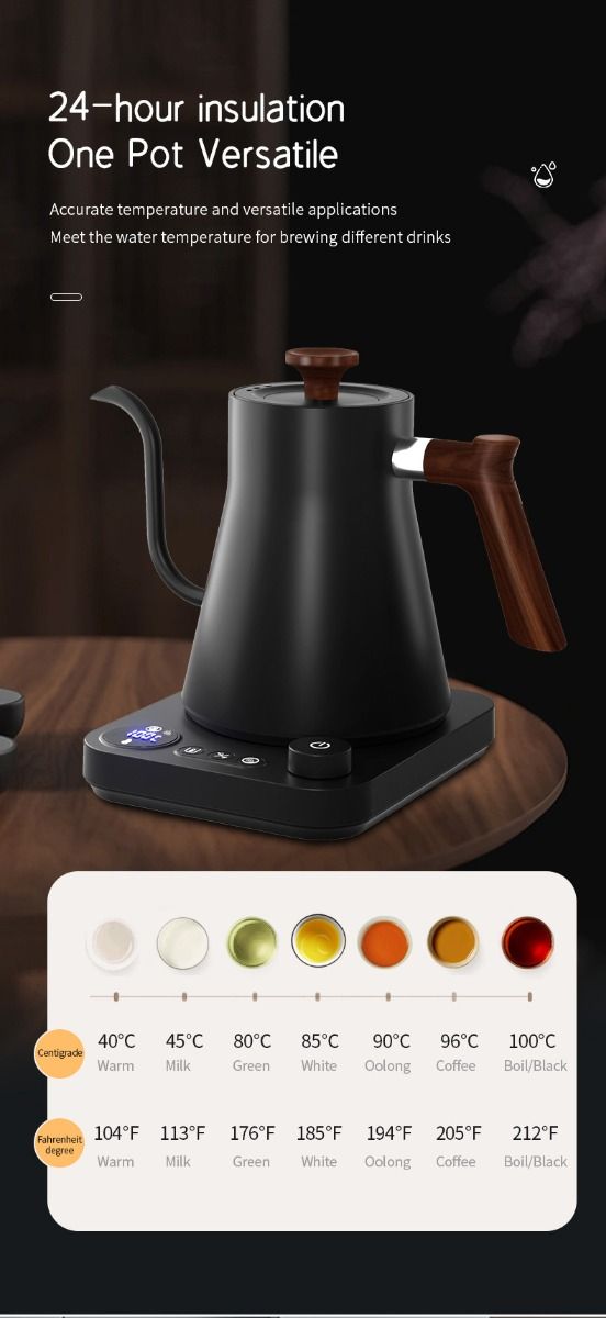 Elektrischer Gooseneck-Wasserkessel mit Echtzeit-Temperaturkontrolle, 1200 Watt schnelles Heizen, sicheres Design, präzises Ausgießen