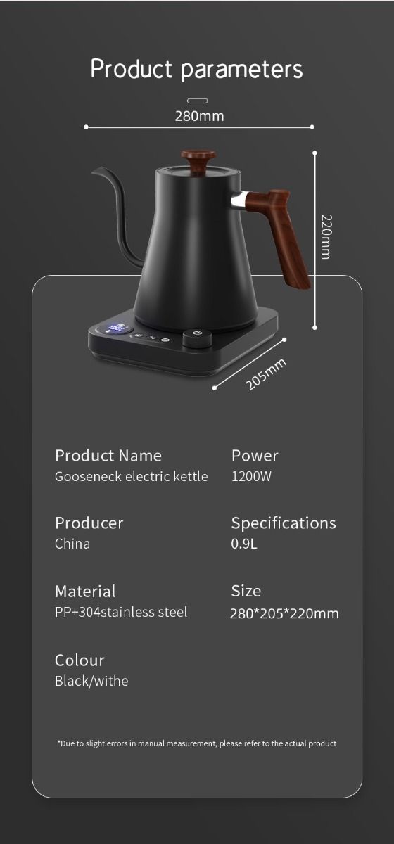 Elektrischer Gooseneck-Wasserkessel mit Echtzeit-Temperaturkontrolle, 1200 Watt schnelles Heizen, sicheres Design, präzises Ausgießen