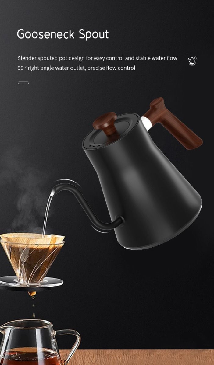 Elektrischer Gooseneck-Wasserkessel mit Echtzeit-Temperaturkontrolle, 1200 Watt schnelles Heizen, sicheres Design, präzises Ausgießen