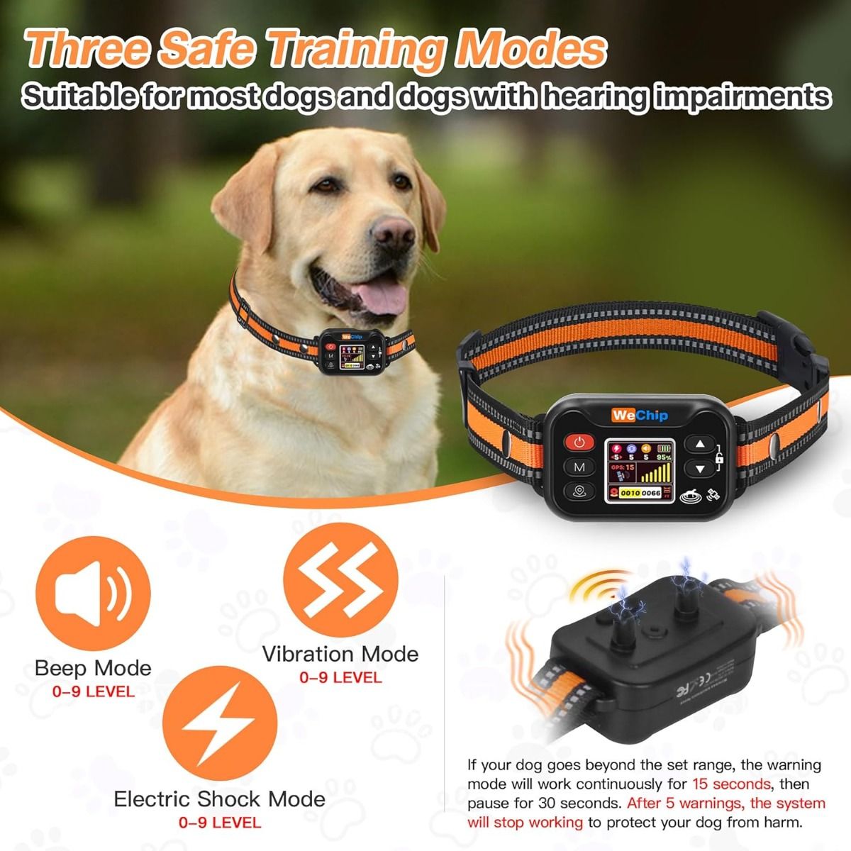 Kabelloses Hundezughalsband, GPS-Haustier-Eingrenzungssystem, wiederaufladbares Hunde-Bellhalsband , wasserdichter Anti-Bell-Trainer, für Hunde 15-120 lbs