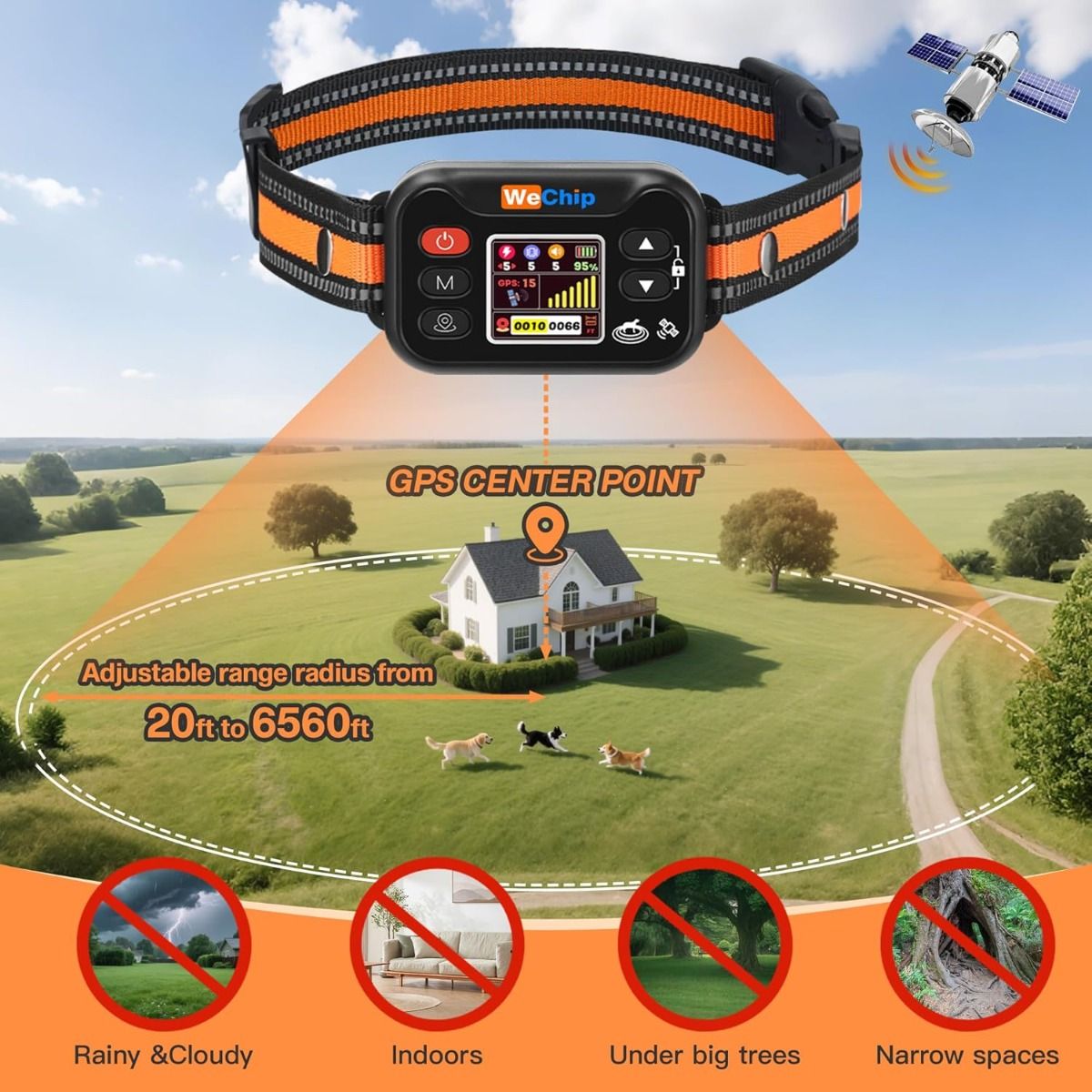 Kabelloses Hundezughalsband, GPS-Haustier-Eingrenzungssystem, wiederaufladbares Hunde-Bellhalsband , wasserdichter Anti-Bell-Trainer, für Hunde 15-120 lbs