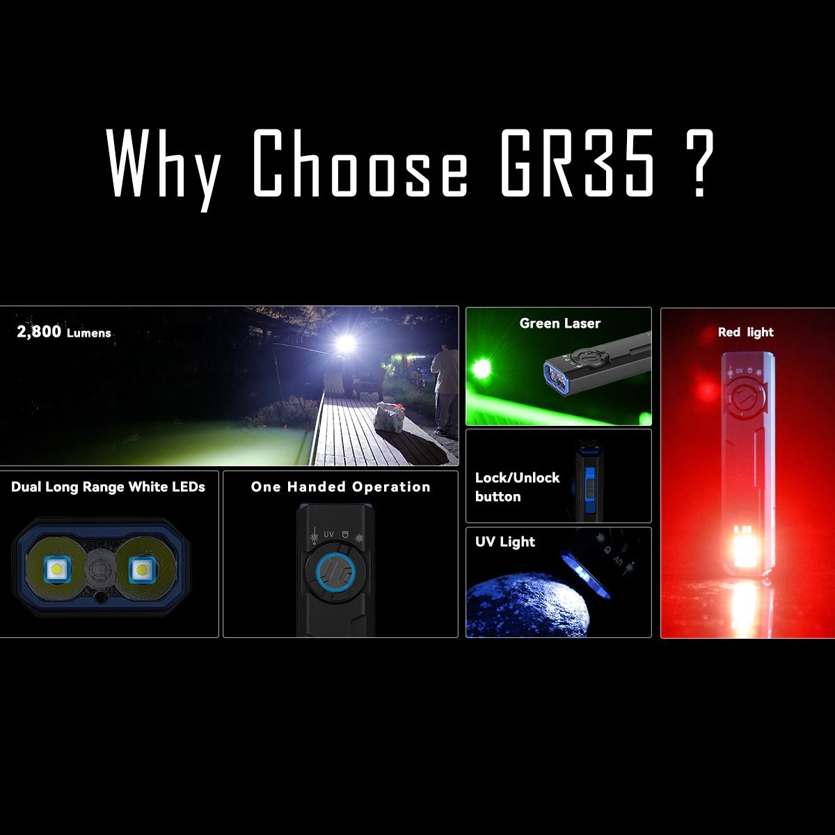 IMALENT GR35 Grüne EDC Taschenlampe, 2800 Lumen, UV, Rotlaser | Leistungsstark & Multifunktion