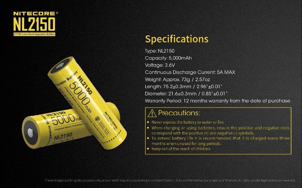 NITECORE NL2150 5000mAh 3.6V Li-Ion 21700 langlebiger Akku für Outdoor-Ausrüstung und tragbare Elektronik