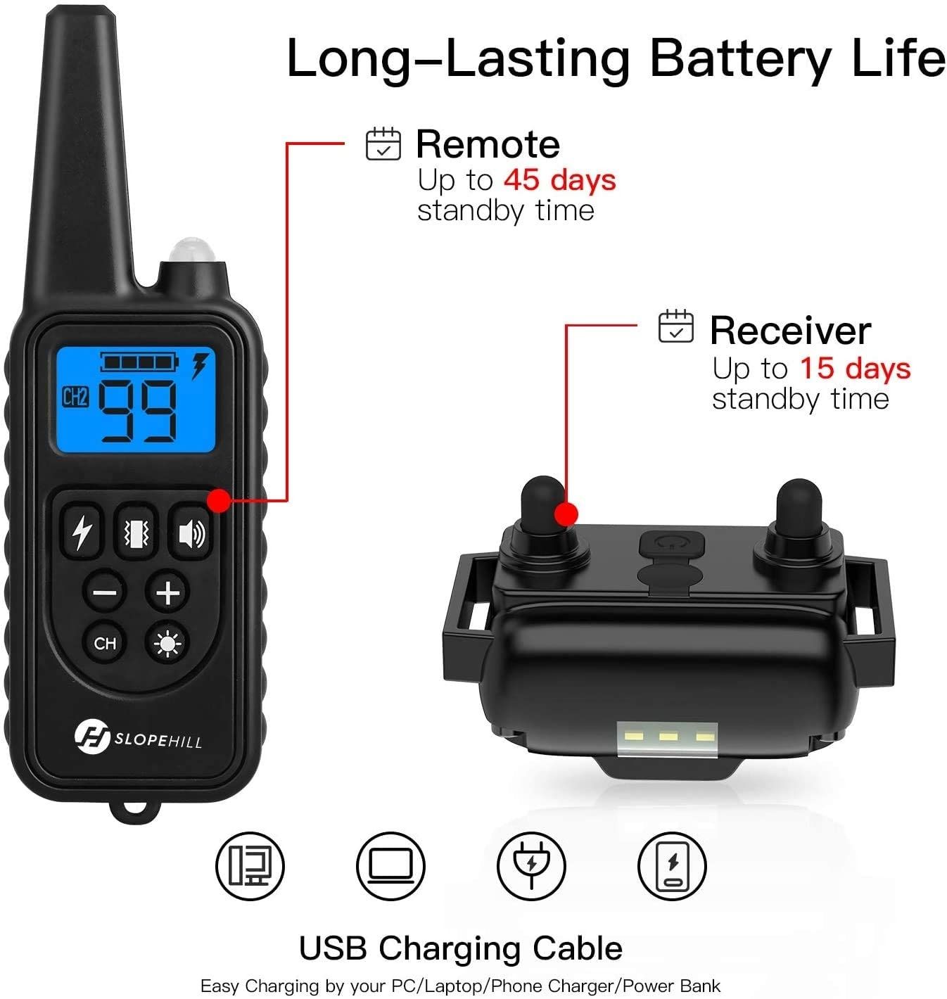 800m Elektrisches Hundetrainingshalsband mit LCD-Display, wiederaufladbares wasserdichtes Halsband, effektives Outdoor-Training
