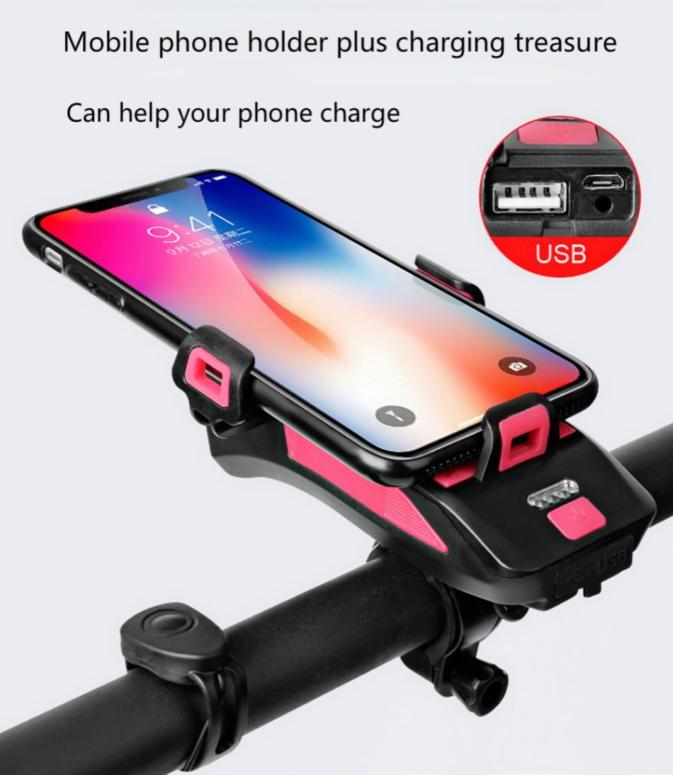 Verbessern Sie das Radfahren mit multifunktionalem 4-in-1-Fahrradlicht, 800 Lumen Taschenlampe, Fahrradhupe, Handyhalter, Powerbank