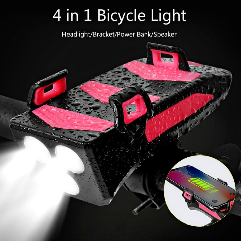Verbessern Sie das Radfahren mit multifunktionalem 4-in-1-Fahrradlicht, 800 Lumen Taschenlampe, Fahrradhupe, Handyhalter, Powerbank