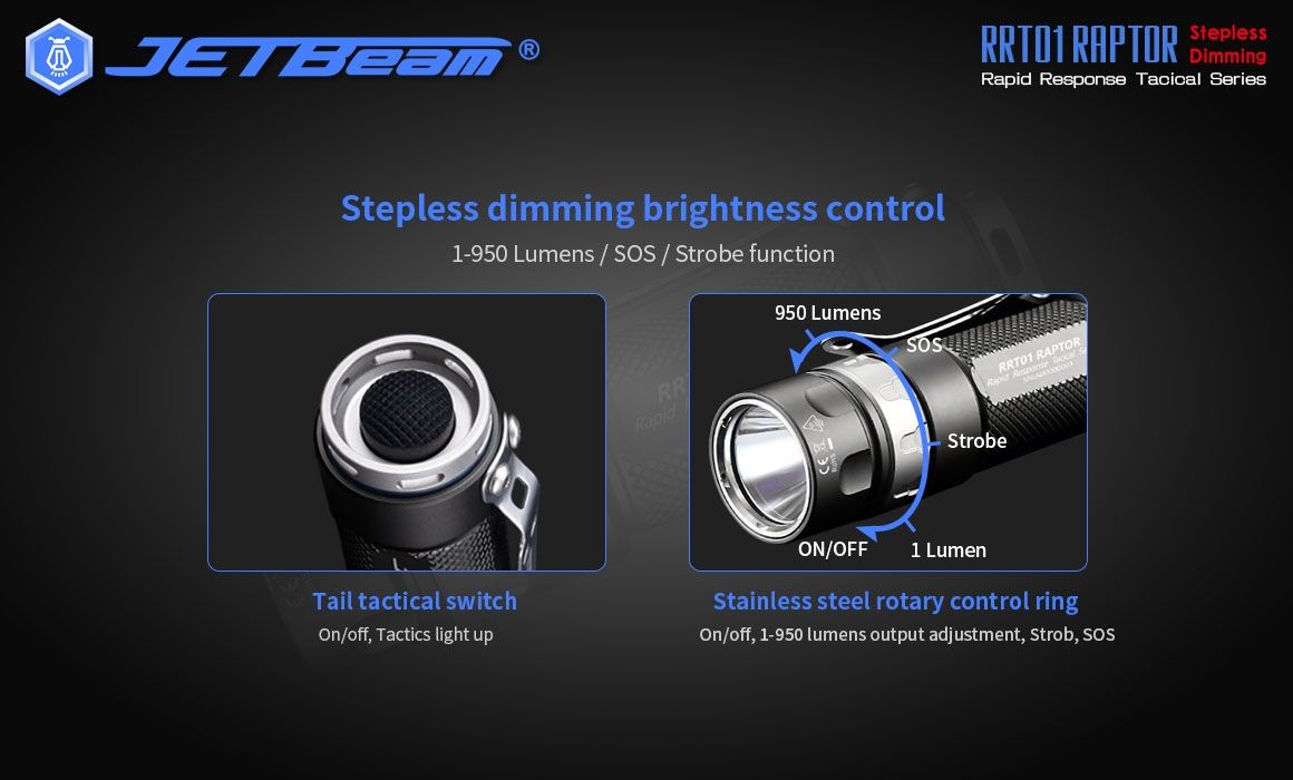 JETBeam JET-RRT01 XP-L 950 Lumen LED EDC Taschenlampe Langlebige Außenbeleuchtung für Camping Wandern