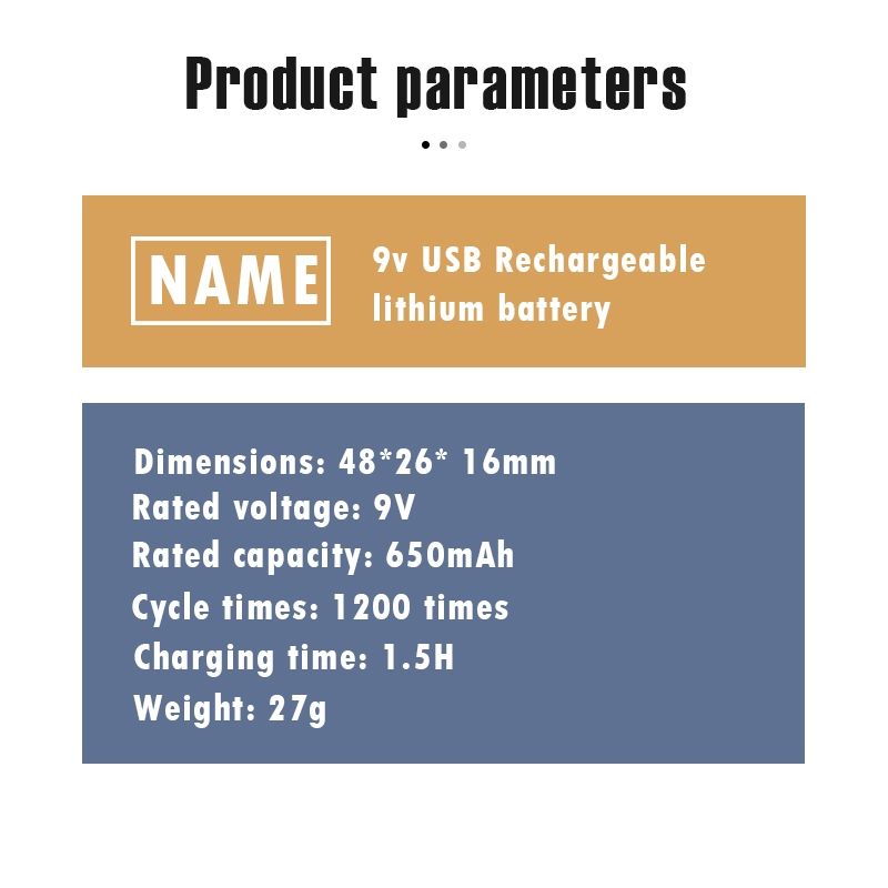 9V 6F22 650mAh USB-wiederaufladbarer Akku, umweltfreundlich, Li-Ion, Stromversorgung für Spielzeug, Mikrofon, Multimeter und mehr