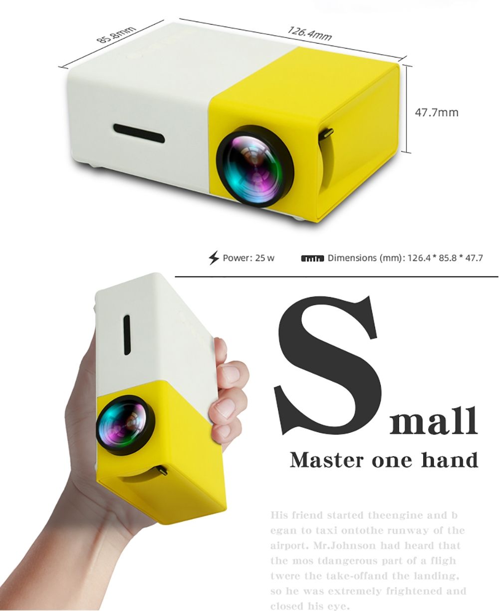 YG300 LED Mini-Projektor Kompakter tragbarer Projektor 1080P Helle Projektion für Filmabend und Gaming-Abenteuer