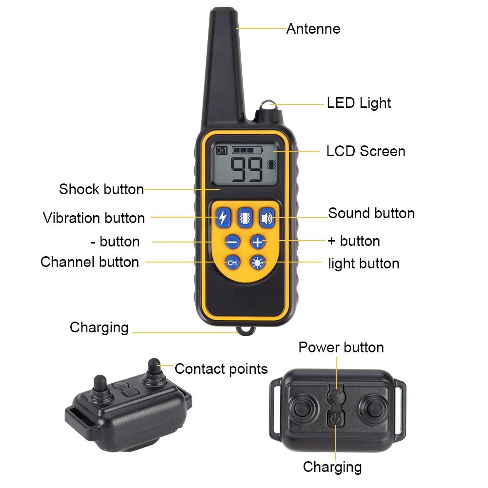 800m Elektrisches Hundetrainingshalsband, wiederaufladbar, wasserdicht, LCD-Display, einstellbare Stufen für den Hundegehorsam