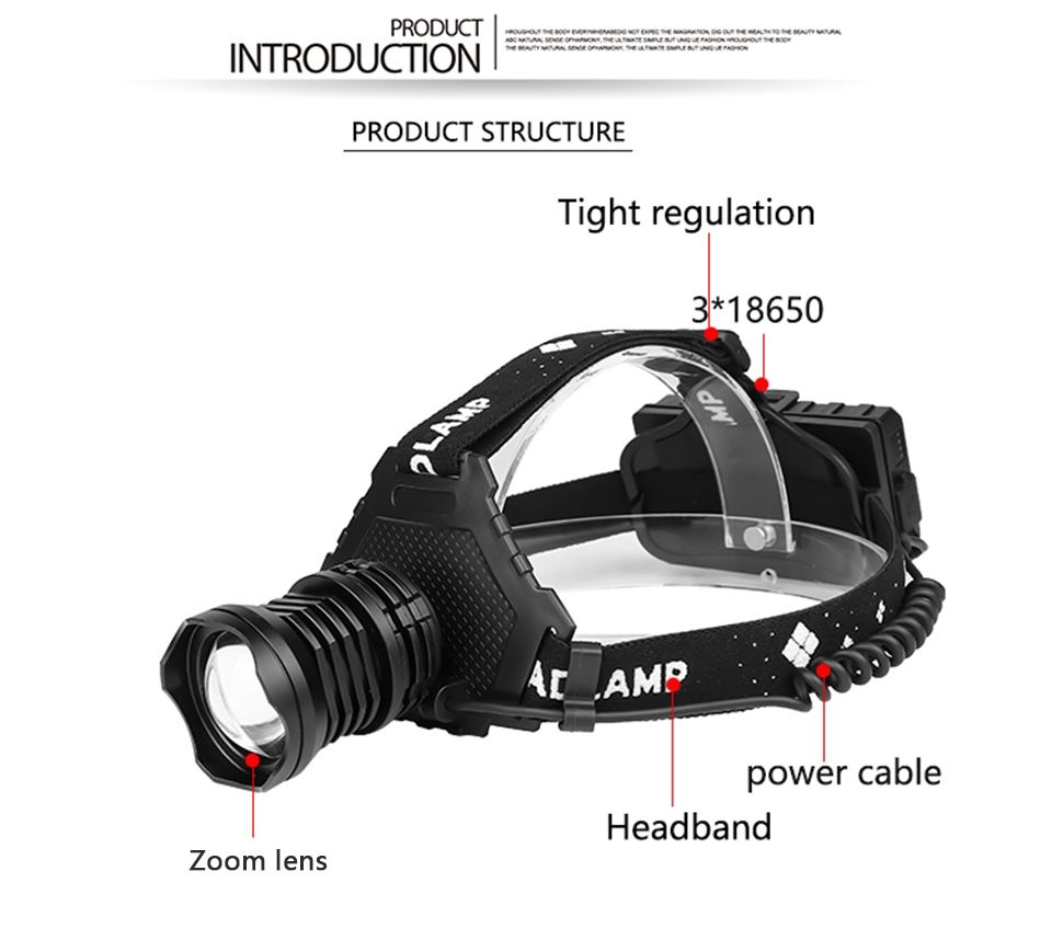 XHP70 LED Stirnlampe 8000LM USB-wiederaufladbar Outdoor-Leuchte IPX5 wasserdicht einstellbare Modi für Camping und Wandern