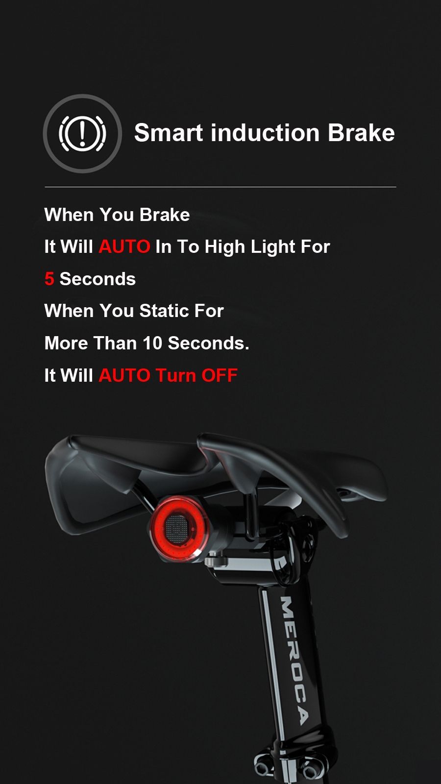 Intelligentes Fahrradrücklicht mit automatischer Start-Stopp-Bremslicht, USB-Aufladung, IPX6 wasserdicht, Fahrrad-Sicherheitslicht