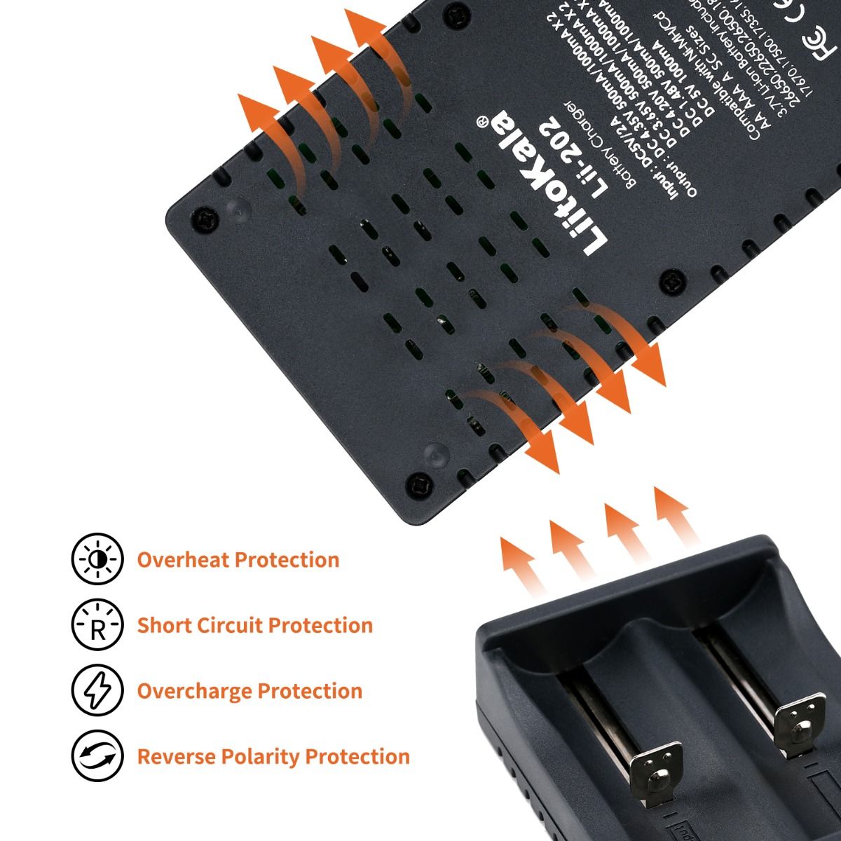 Liitokala Lii-202 Smart-Ladegerät für 18650 26650 21700 NiMH Lithium-Akkus mit zwei Kanälen und USB-Ausgang
