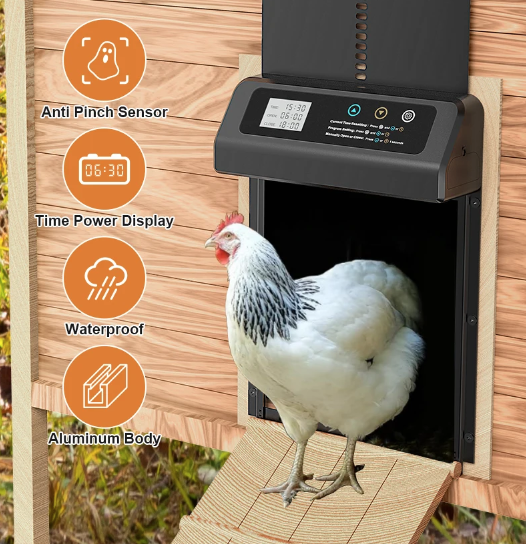 Automatischer Hühnerstall-Türöffner mit eingebautem Timer, langlebige wetterbeständige Aluminium-Elektrotür